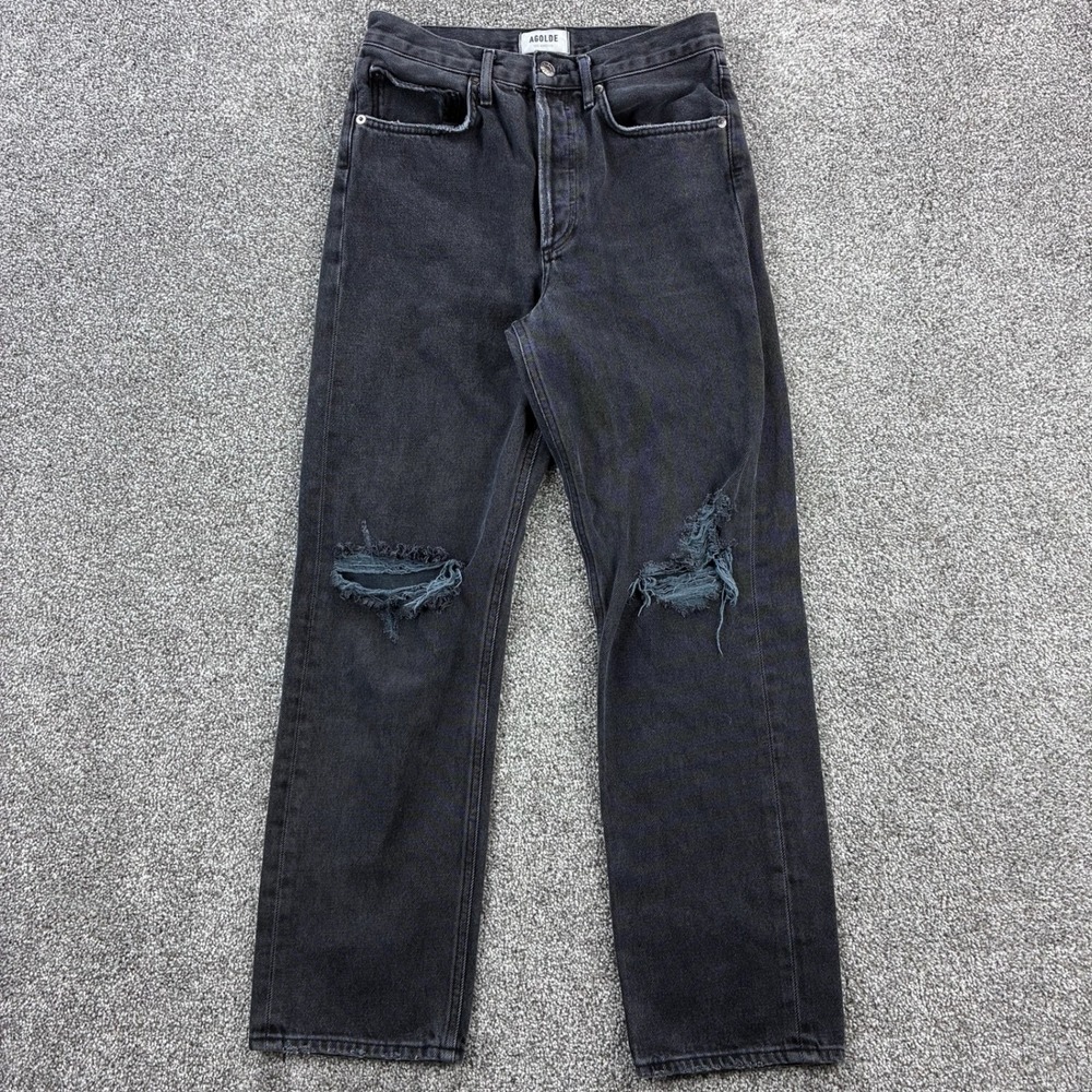 AGOLDE 90's Mid Rise Loose Jeans Women's 26‎ Black Smokestack Wash Distressed